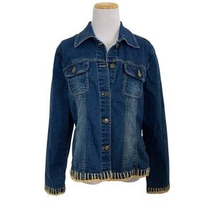 Sandro Denim Crochet Jacket Women's L Boho Top Stitching Jean Festival Retro
